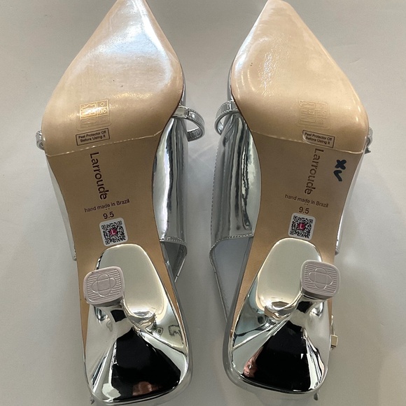 LARROUDE Ines  Silver Specchio  Pointed Toe Slingback Pumps Size 9.5 NEW - Picture 10 of 13